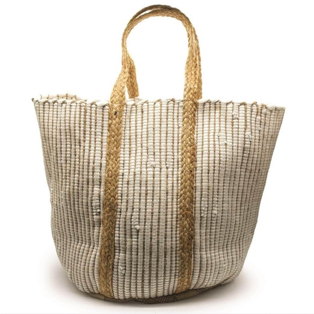 Woven Natural Jute & Fabric Beach Bag Tote from Greece Jenni Kayne Inspo
